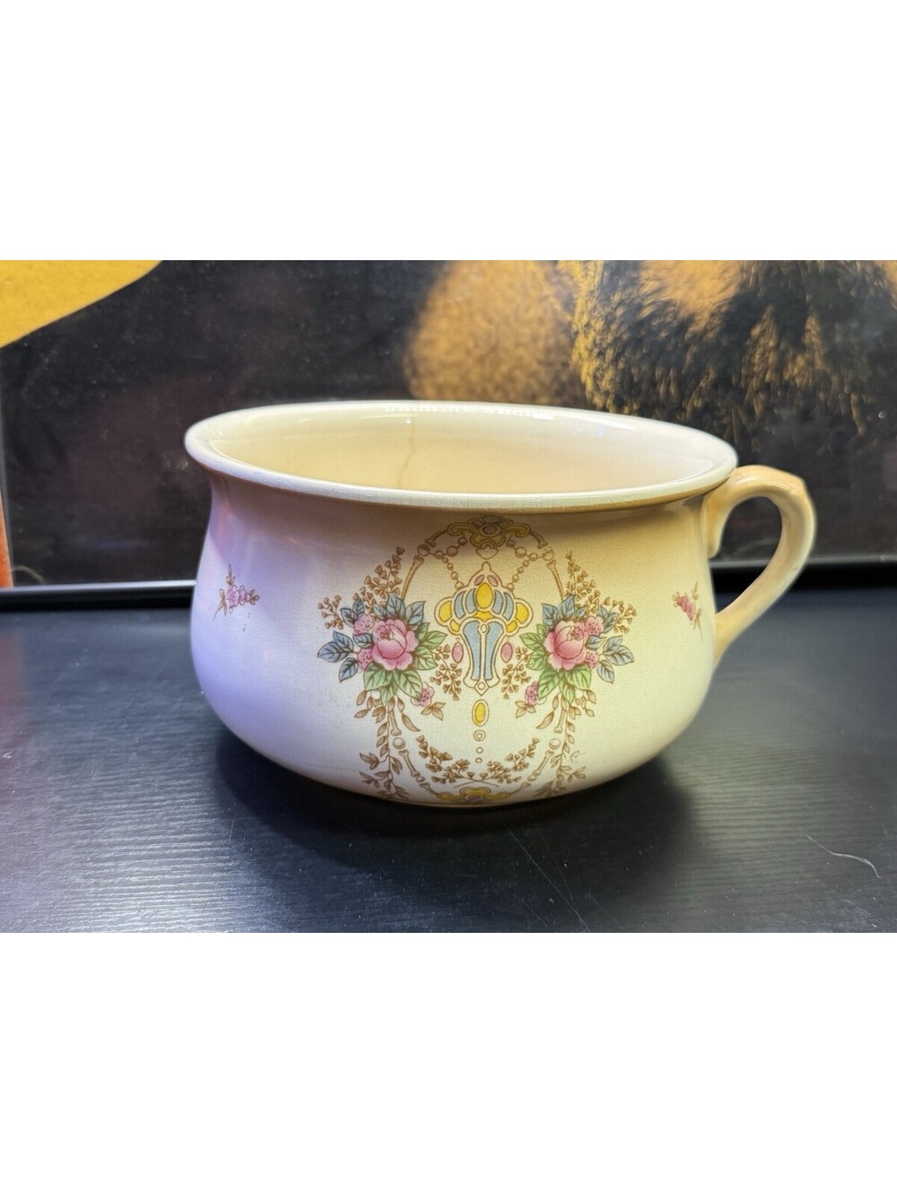 Antique 1920s Fieldings Devon Ware Chamber Pot Floral Stoke on Trent England 9”